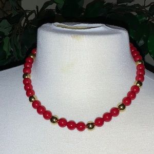 Vintage Napier Red & Gold-Tone Bead Necklace